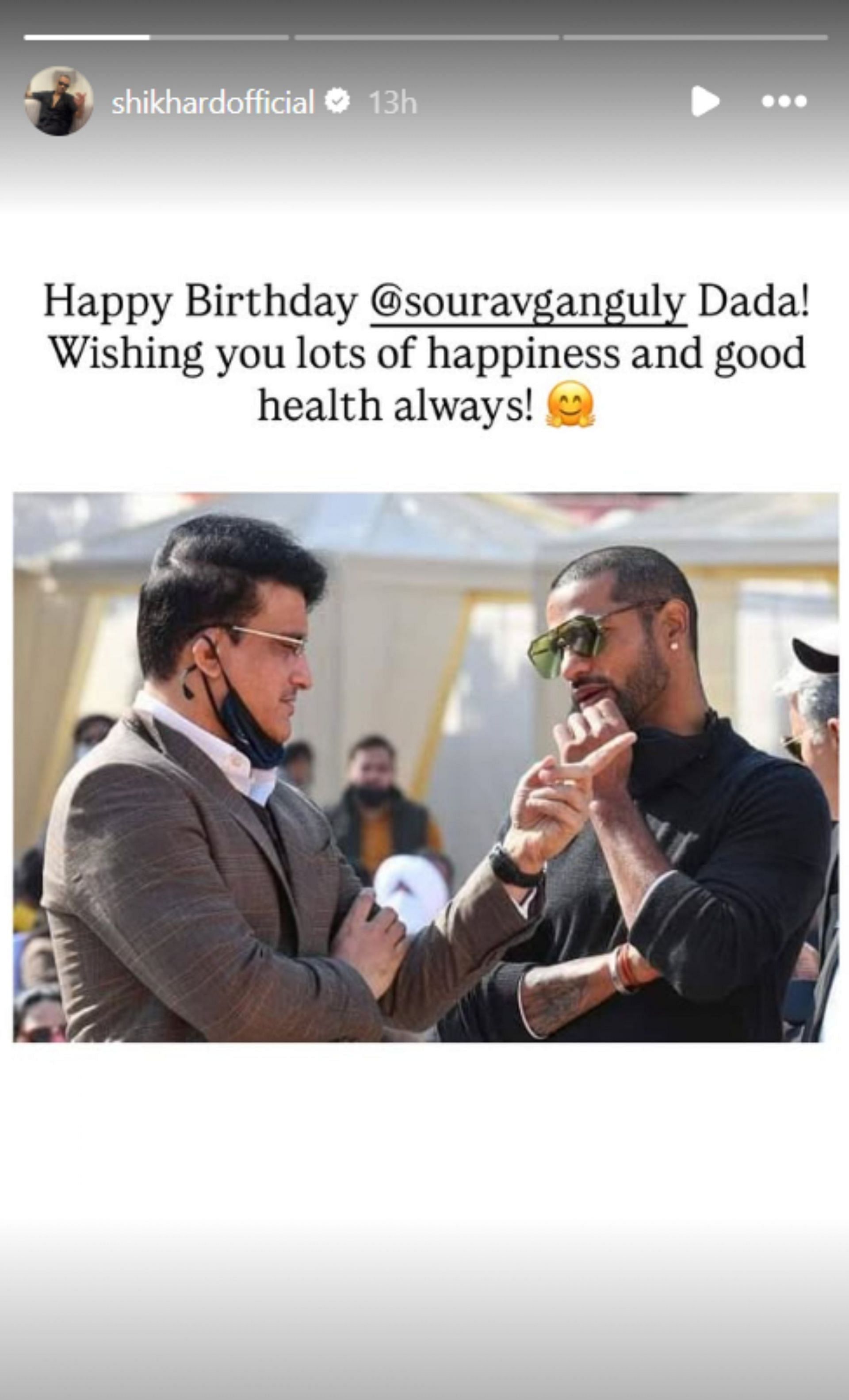 Shikhar Dhawan's birthday wish to Ganguly on Instagram. (Image: Shikhar Dhawan/Instagram)